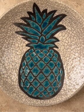 Vibrant Raku Pineapple dish by artistJavier Gaytan& Alex P. at Aloharakupottery
